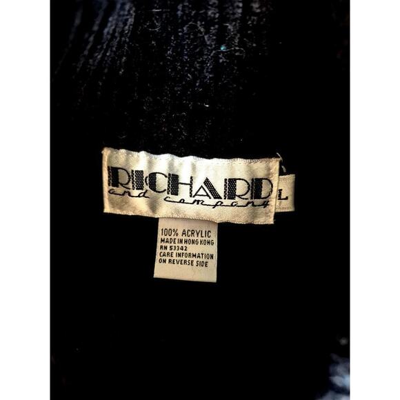 VTG Super 80s Richard & Co Black Acrylic Sweater w/ Color Block  Sz L - Picture 3 of 4